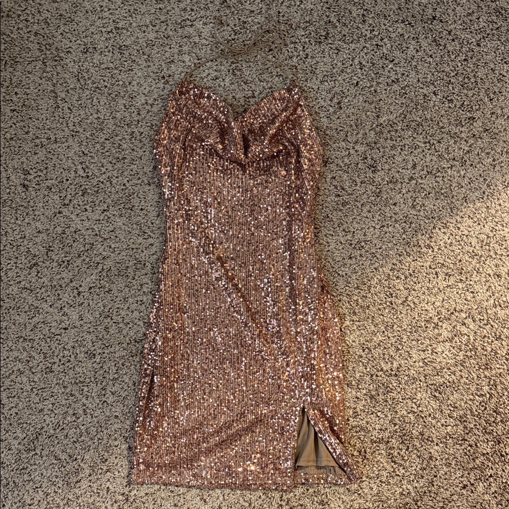 Sequin Halter Dress in Gold